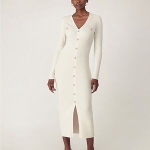 Evernew Cream Long Sleeve Midi Sweater Dress with Buttons Size 6